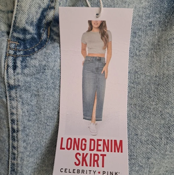 CELEBRITY PINK Acid wash long denim jean skirt slit cotton  boho Chic 3/26 - Picture 12 of 12